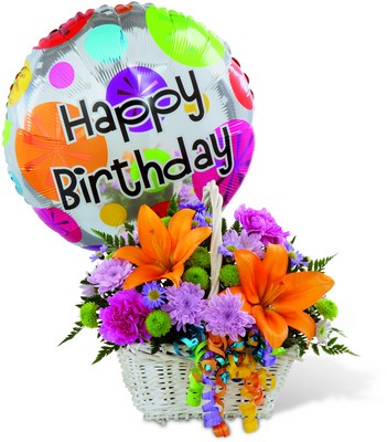 FTD Happiest Birthday Basket<br><b>FREE DELIVERY from Flowers All Over.com 